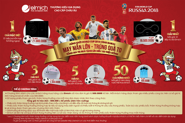 Danh sách cửa hàng áp dụng chương trình bốc thăm trúng thưởng “Hứng khởi WORLDCUP 2018 cùng ELMICH: MAY MẮN LỚN – TRÚNG QUÀ TO”