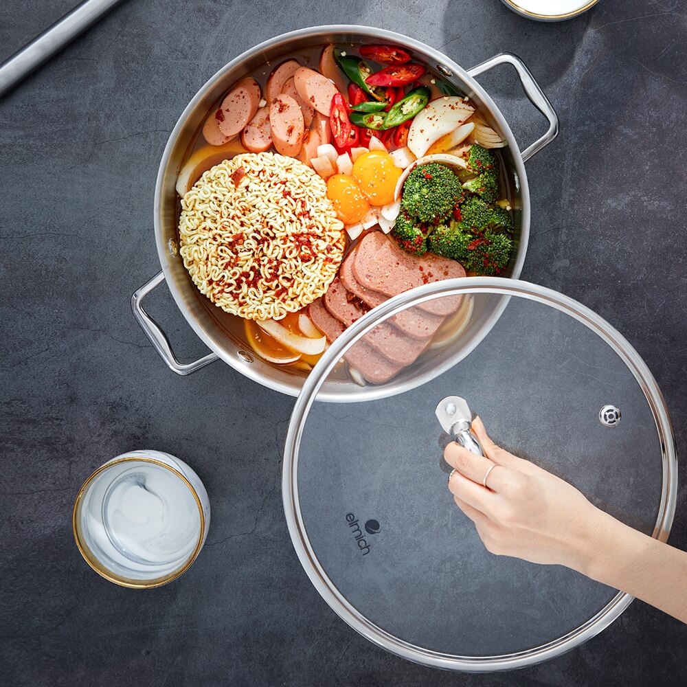 Bộ nồi inox liền khối Elmich Trimax ECO EL-8002 size 16,20,22cm, lẩu xào 28cm