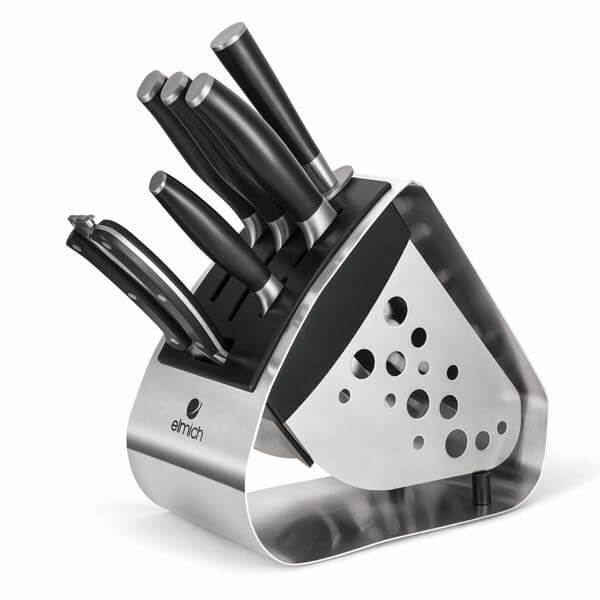 BỘ DAO INOX ELMICH 7 MÓN (4 DAO,1 KÉO,1 THANH MÀI DAO,1 GIÁ ĐỂ DAO) EL3955