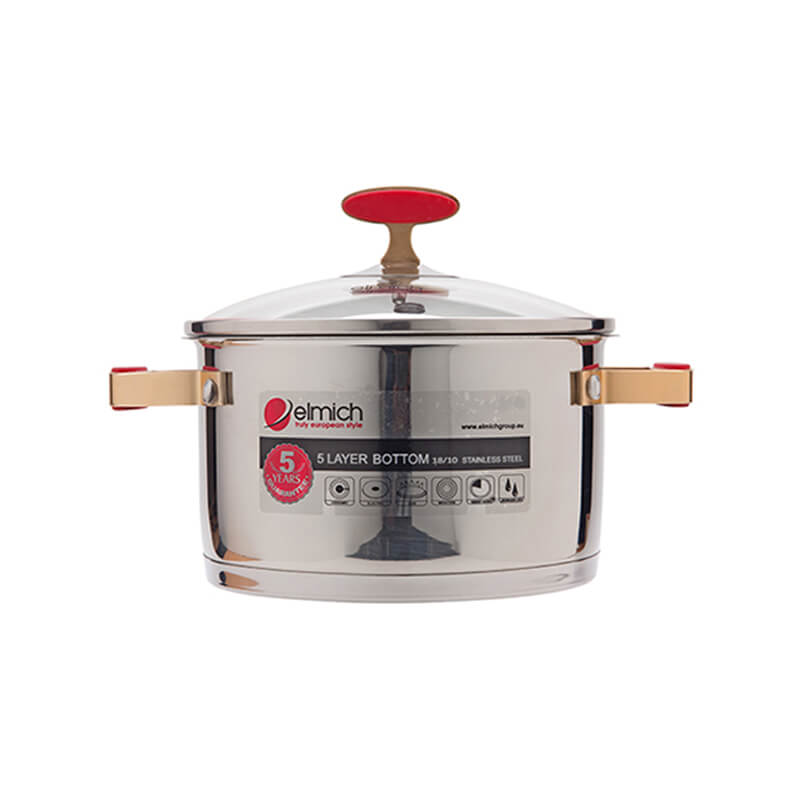 Bộ nồi 5 đáy Inox 304 Elmich Red Velvet El-3988 size 16,18,20,24cm
