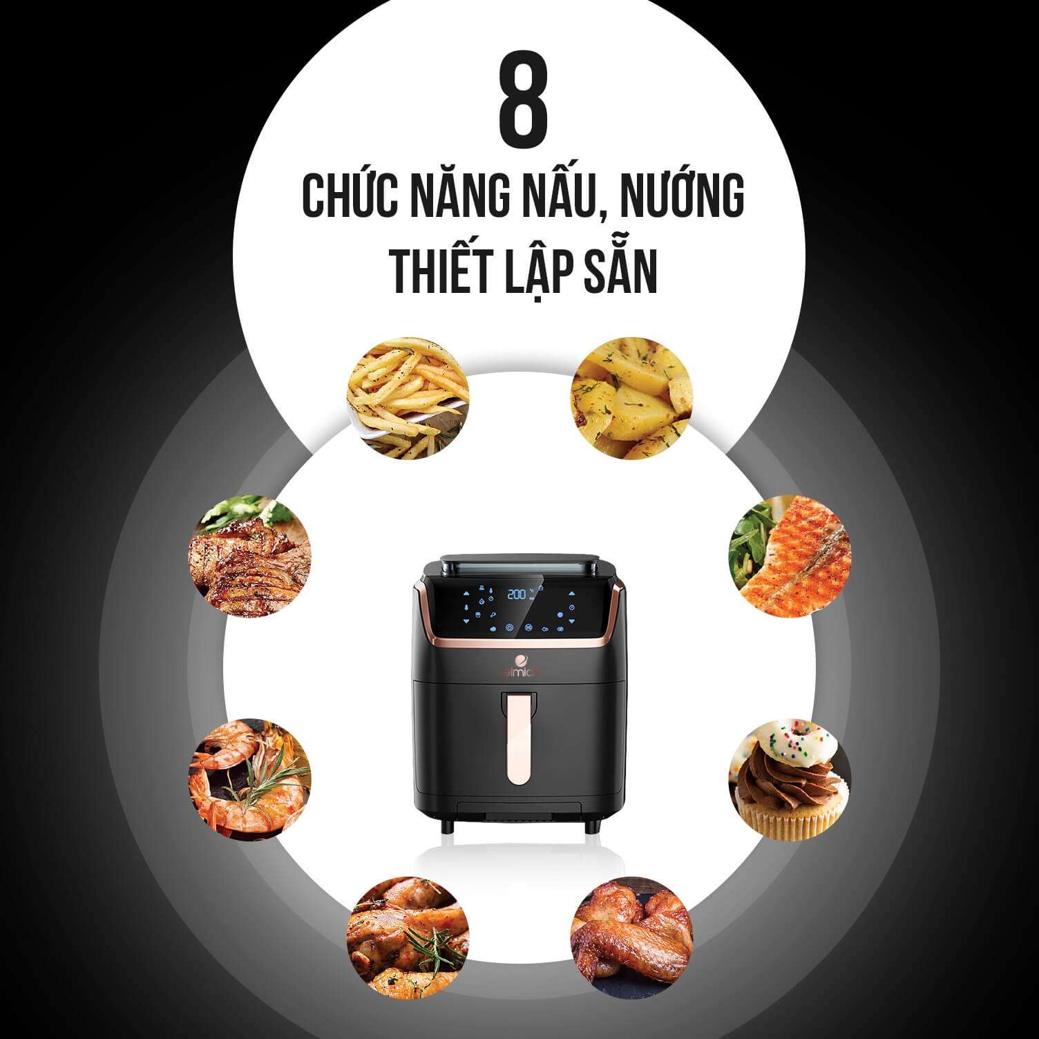 5 BẬT MÍ CHỈ CÓ Ở NỒI CHIÊN KHÔNG DẦU HƠI NƯỚC ELMICH 7L AFE- 3945