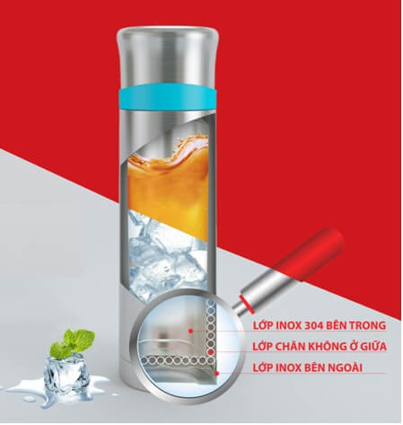Bình giữ nhiệt Elmich có thiết kế thông minh 3 lớp, nắp nhựa nguyên sinh và gioăng silicone giữ kín hơi.