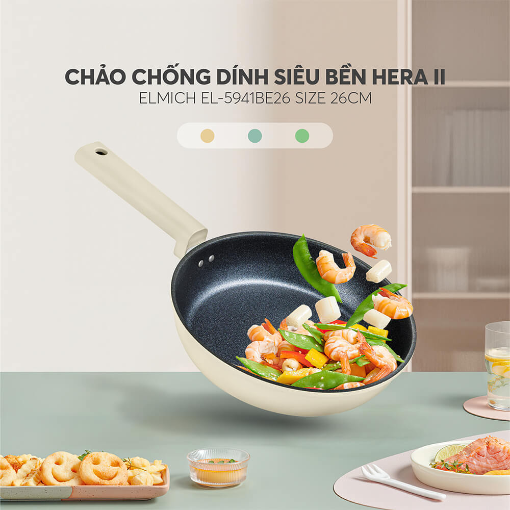Chảo chống dính siêu bền Elmich Hera II EL-5941BE26 size 26cm