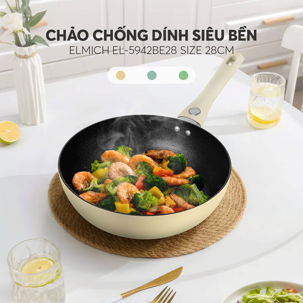 Chảo chống dính siêu bền Elmich EL-5942BE28 size 28cm