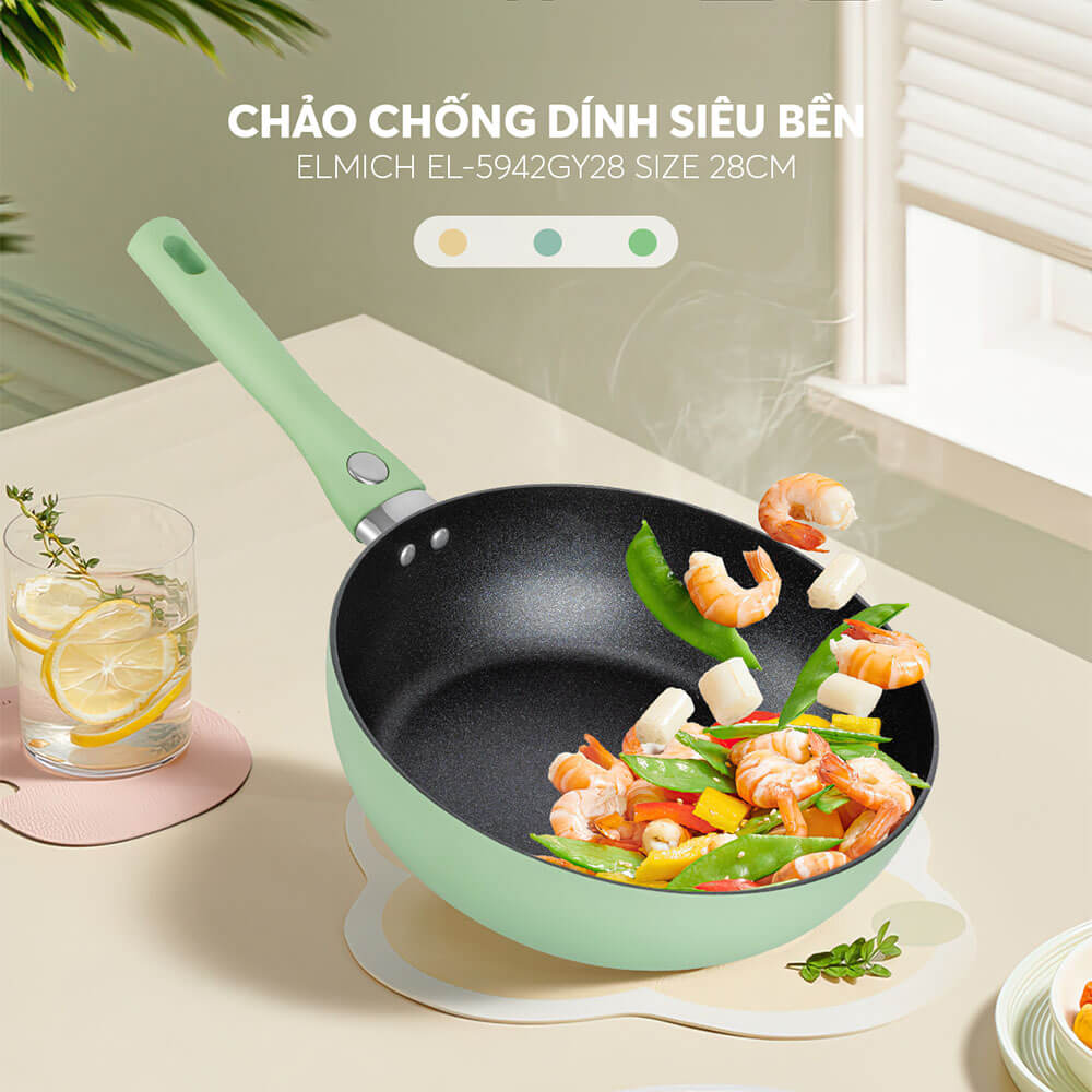 Chảo chống dính siêu bền Elmich EL-5942GY28 size 28cm