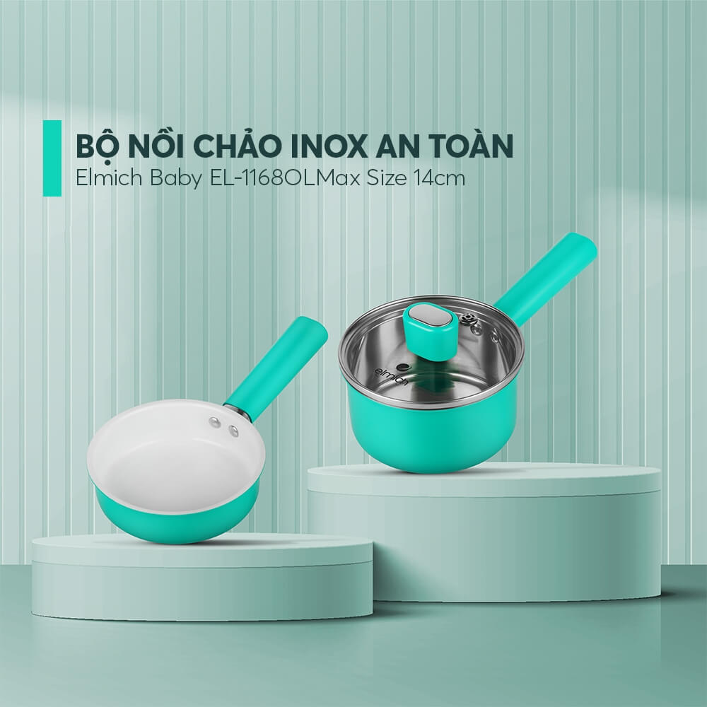 Bộ nồi chảo Inox nguyên khối an toàn Baby EL 1168OLMax size 14cm