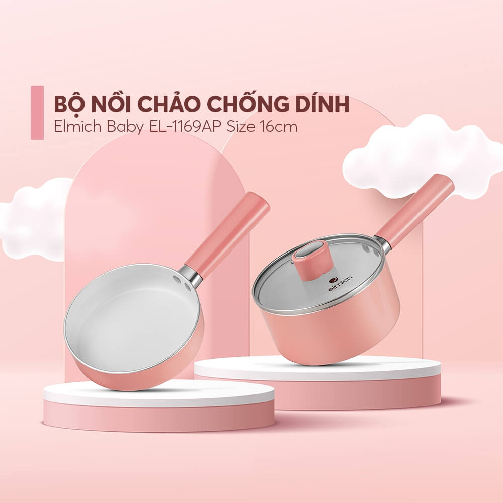 Bộ nồi chảo chống dính Ceramic Elmich Baby EL 1169AP size 16cm