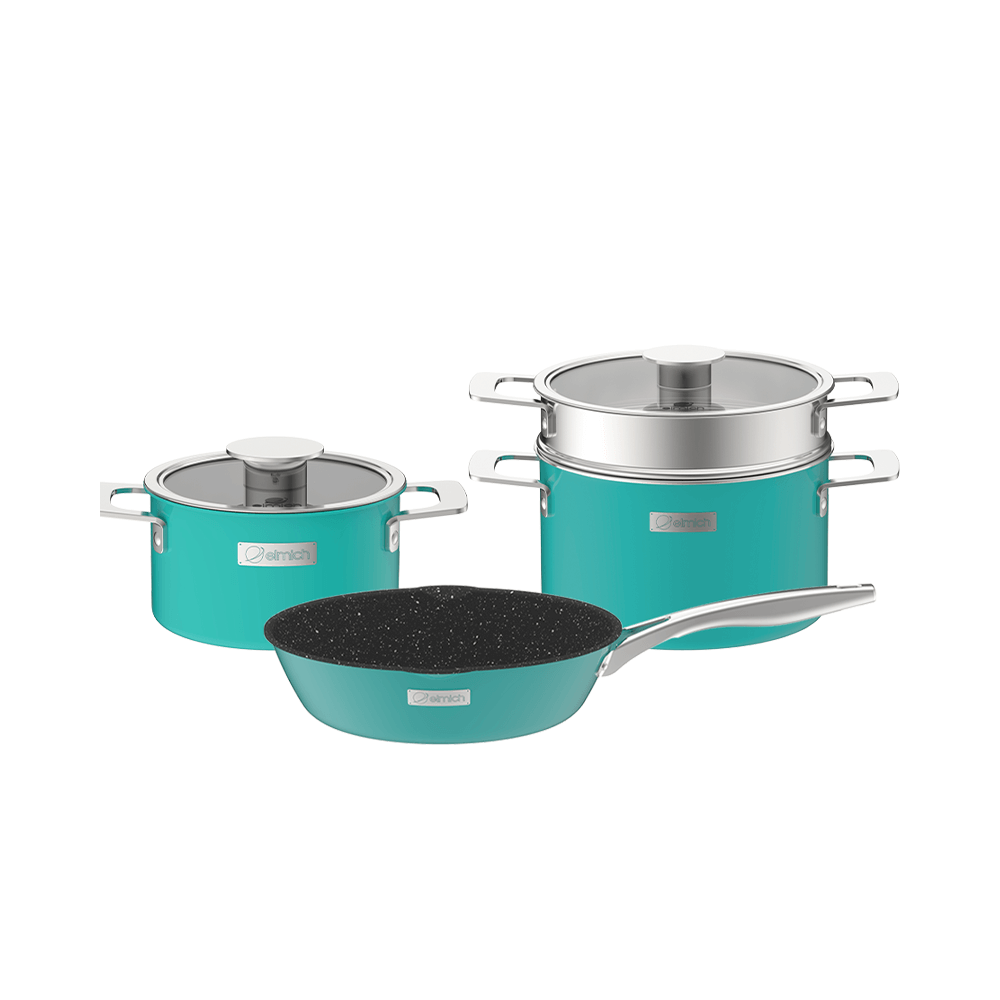 Bộ nồi Inox liền khối Elmich Hera EL-8137 size 18, nồi hấp 22, chảo 26cm
