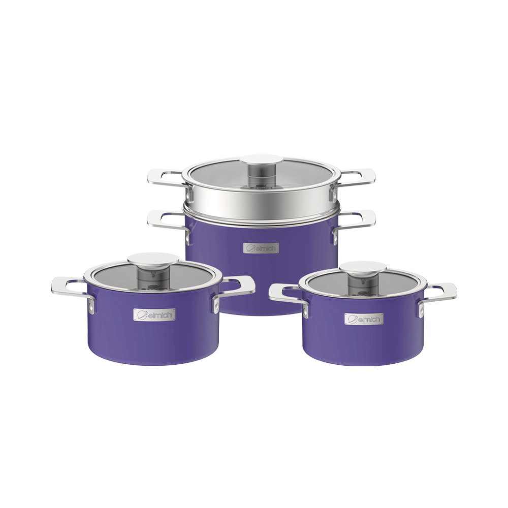 Bộ nồi Inox liền khối Elmich Hera EL-8192 size 16,20,22, xửng hấp 22cm