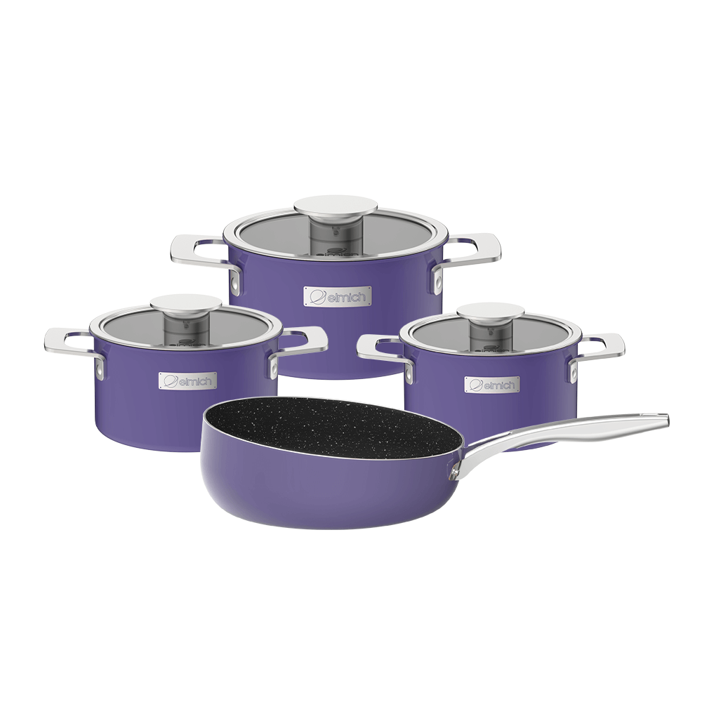Bộ nồi Inox liền khối Elmich Hera EL-8198 size 16,18,22, chảo full induction 26cm