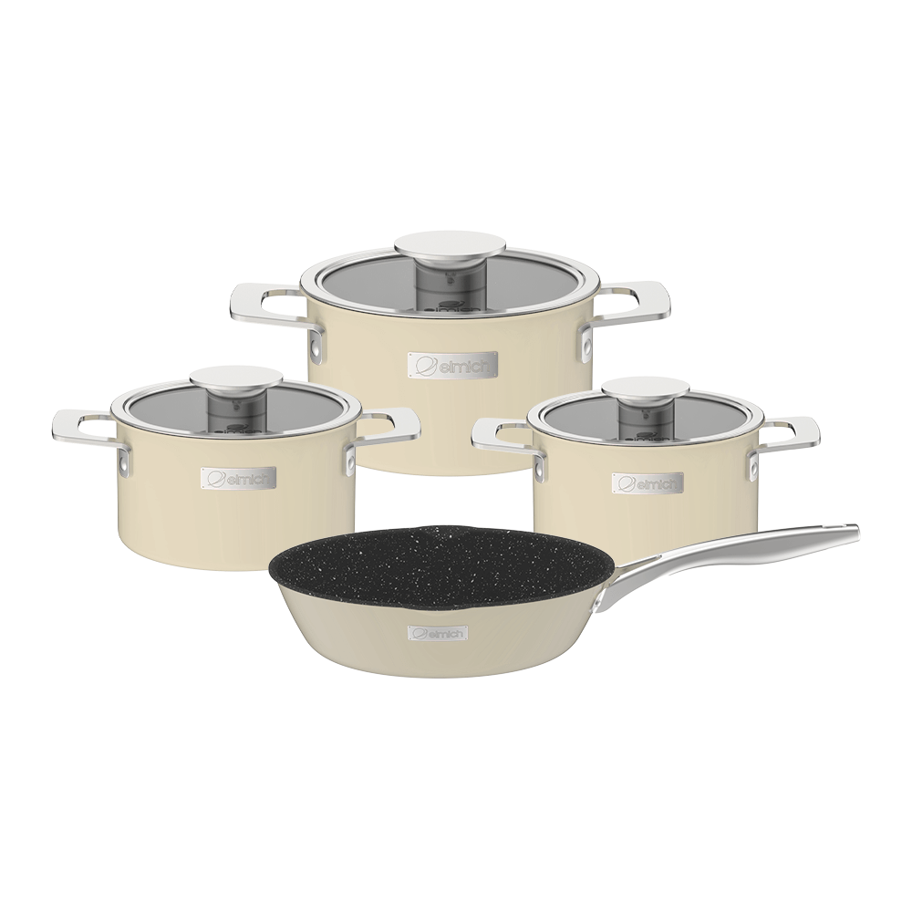 Bộ nồi Inox liền khối Elmich Hera EL-8238 size 16,18,22, chảo full induction 26cm