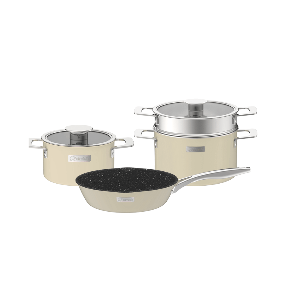 Bộ nồi Inox liền khối Elmich Hera EL-8237 size 18, nồi hấp22, chảo 26cm