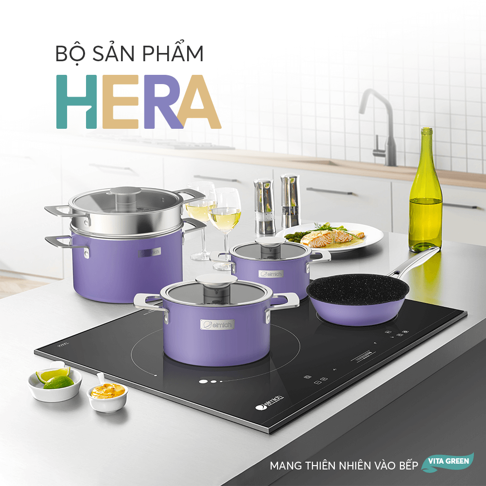 Bộ nồi Inox liền khối Elmich Hera EL-8197 size 18,nồi hấp 22,chảo 26cm