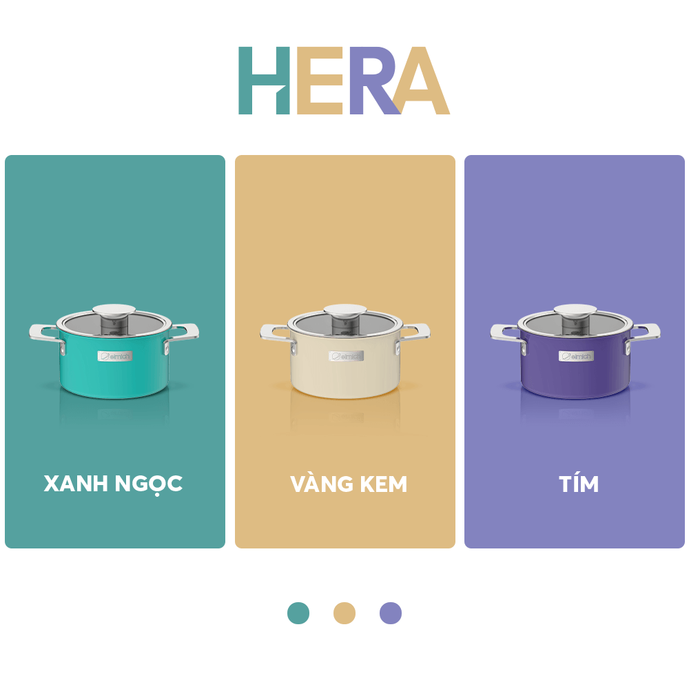 Bộ nồi Inox liền khối Elmich Hera EL-8197 size 18,nồi hấp 22,chảo 26cm