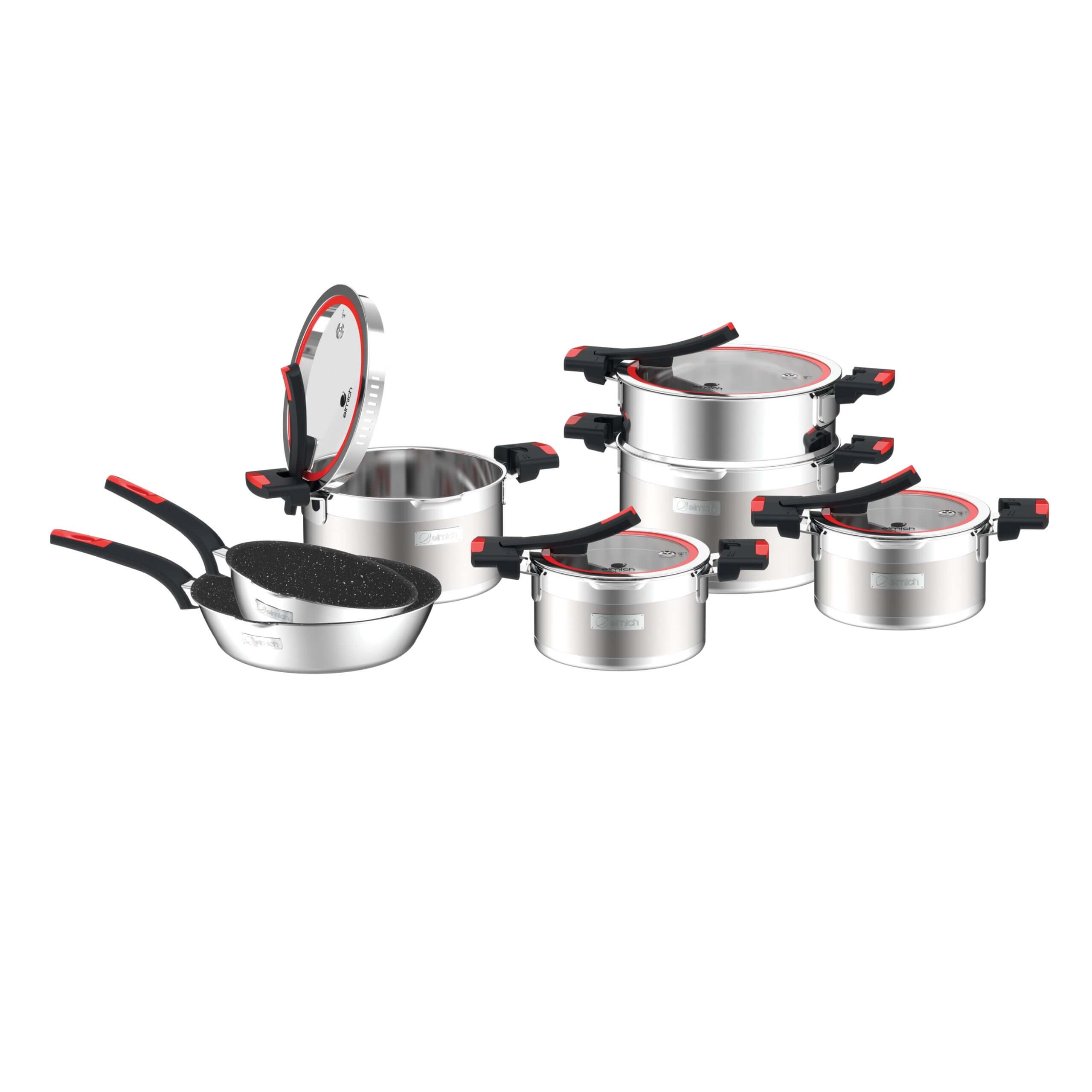 Bộ nồi inox liền khối Elmich Milano EL-8272 size 16,18,20 nồi hấp 22,chảo 20,26cm