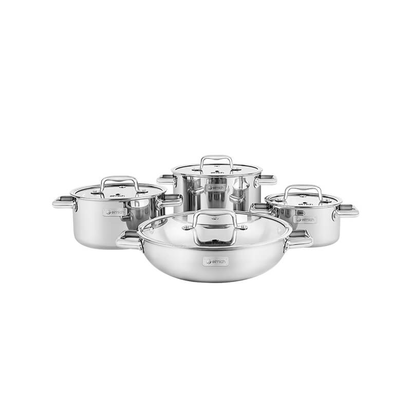 Bộ nồi inox liền khối Elmich Trimax ECO EL-8002 size 16,20,22cm, lẩu xào 28cm