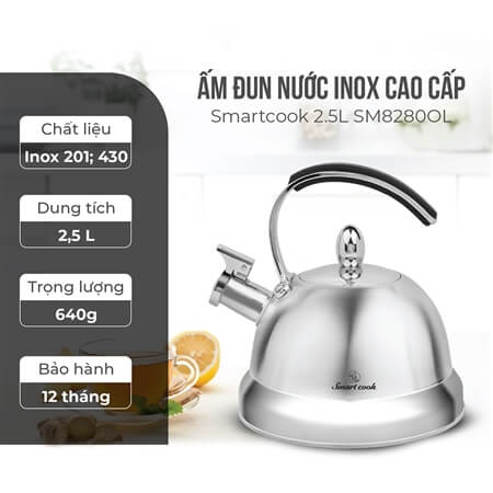 Ấm đun nước inox cao cấp Smartcook 2.5L SM8280OL
