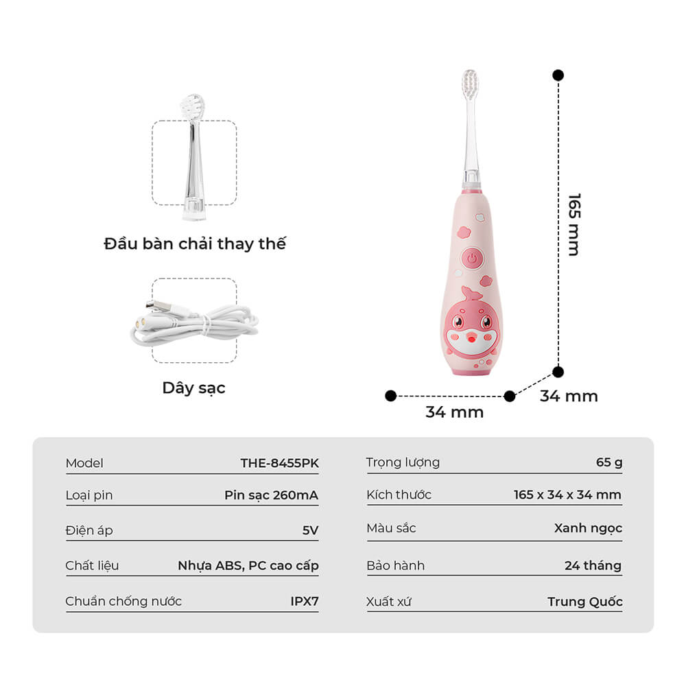 Bàn chải đánh răng điện trẻ em Elmich Procare TBE-8455PK 12 The 8455pk Profile 12