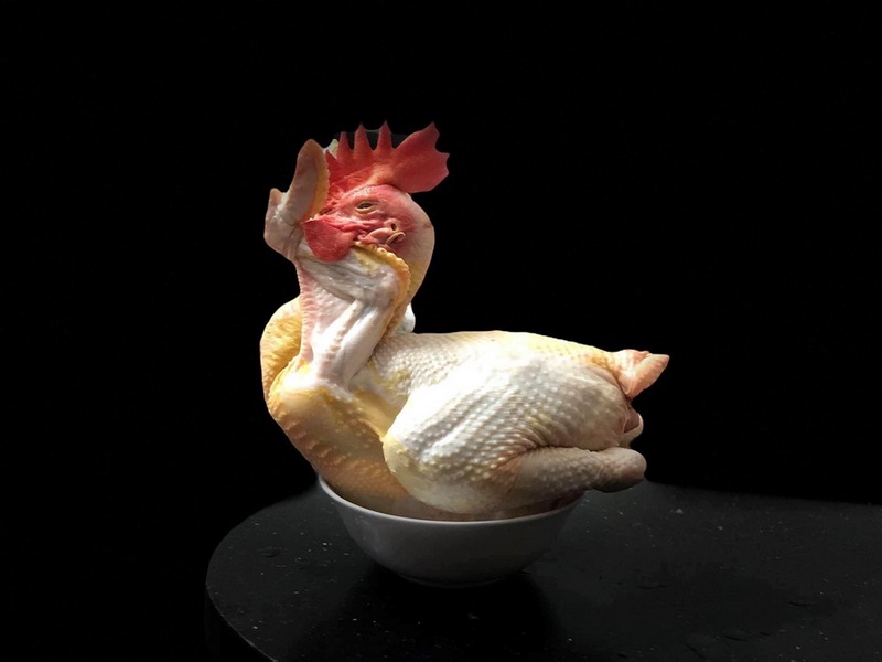 Cho gà vào bát tô để luộc giúp da không bị nứt