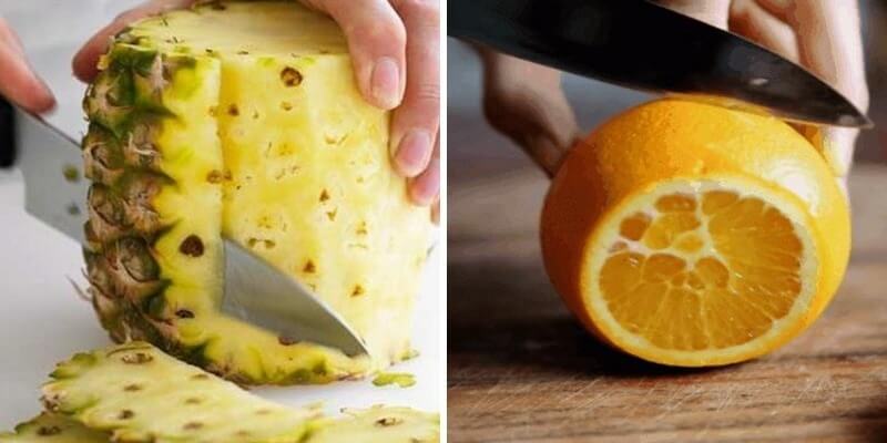 Các nguyên liệu cần được sơ chế trước khi ép nước cam dứa