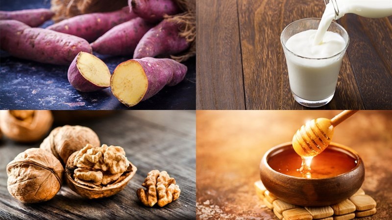 Các nguyên liệu để làm sữa hạt điều khoai lang óc chó