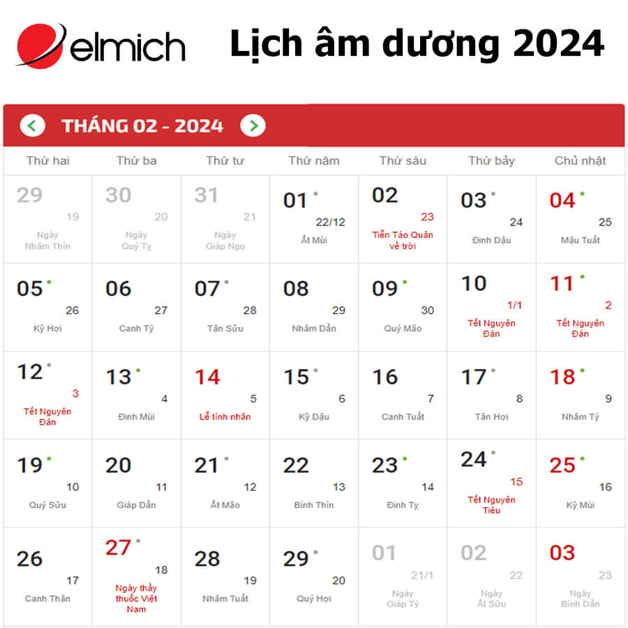 Lịch tháng 2 2024