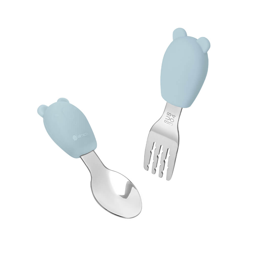 Bộ thìa dĩa cho bé bằng silicon,inox 304 Elmich Babycare EL-0005TD2