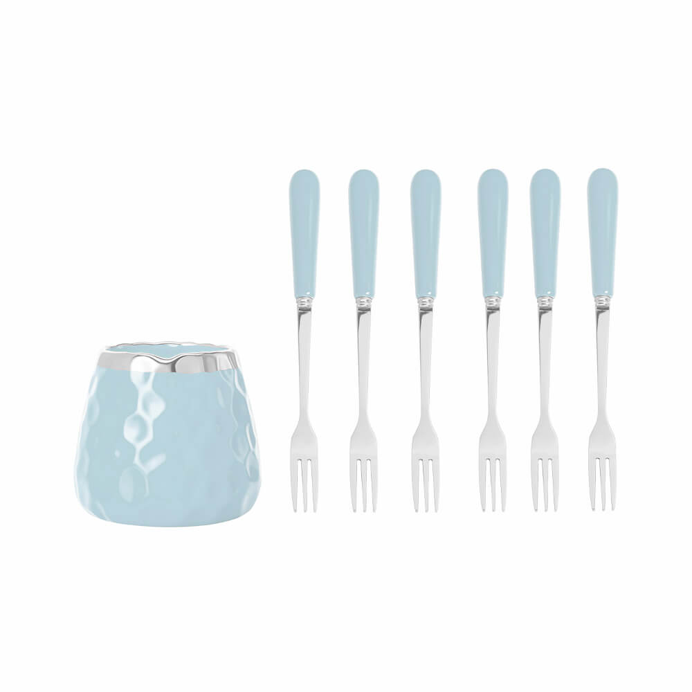 Bộ lọ sứ kèm 6 dĩa inox304 màu xanh da trời Elmich EL0209PG