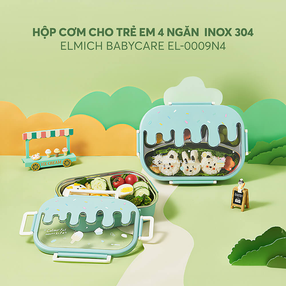 Hộp cơm cho trẻ em 4 ngăn inox 304,dung tích 1.0L Elmich Babycare EL-0009N4