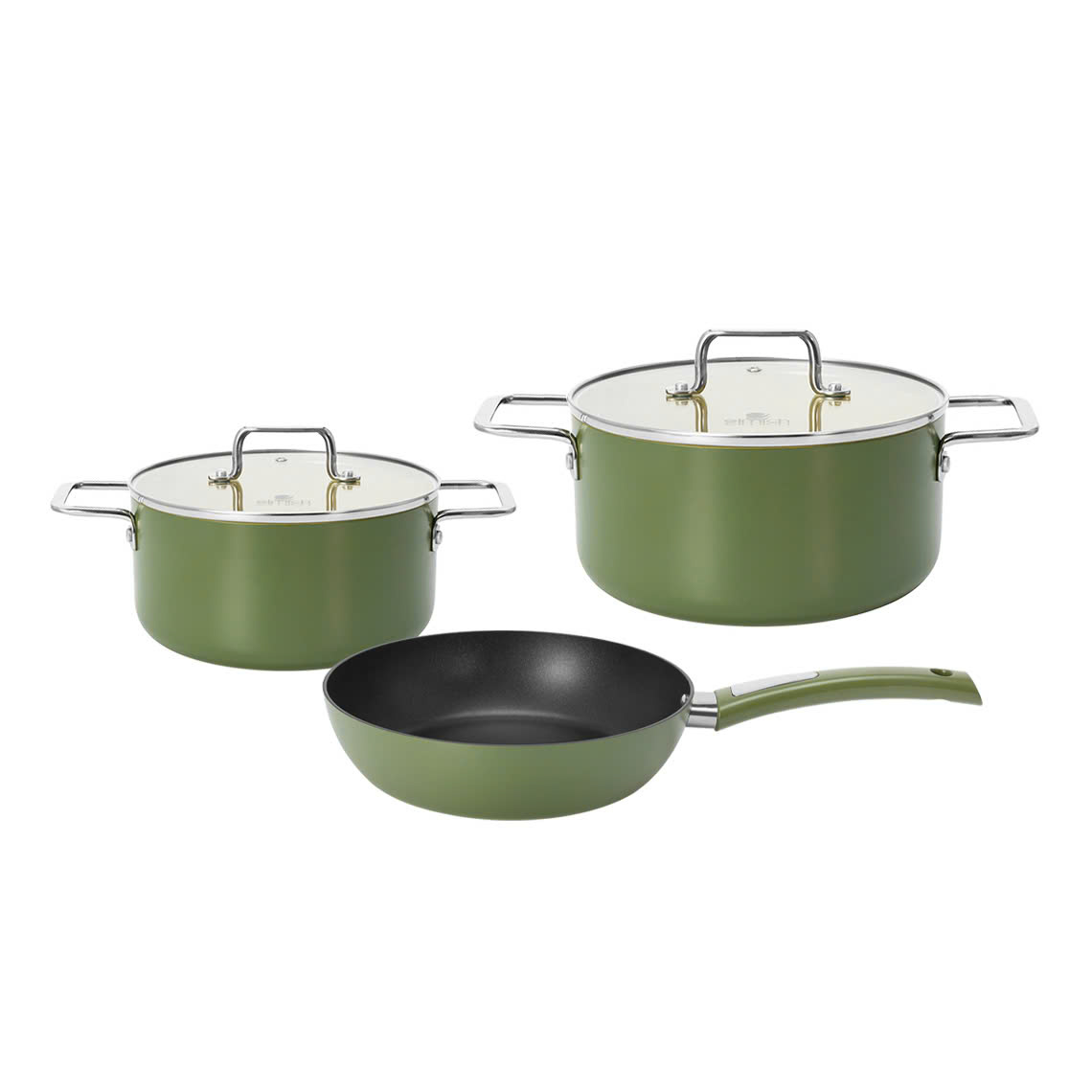 Bộ nồi chảo chống dính Ceramic Elmich Olive Classic EL5232OV02 size nồi 18,20, chảo 24cm