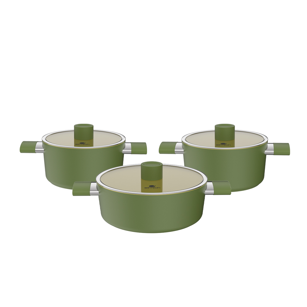 Bộ nồi chống dính Ceramic Elmich Olive EL5233OV03 size 18,20,24cm