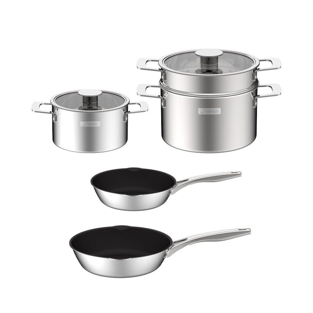 Bộ nồi Inox liền khối Elmich Hera EL-8134IN size 18, nồi hấp 22, chảo 20,26cm