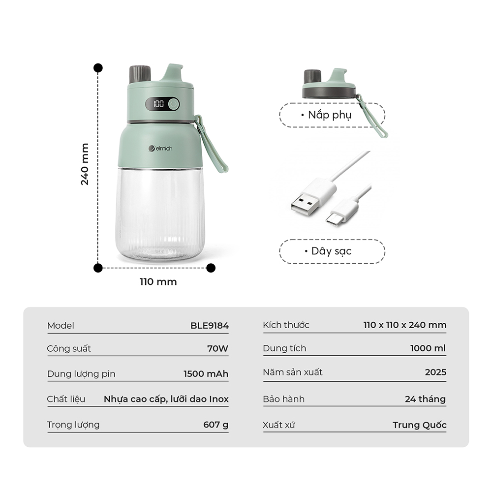 Máy xay sinh tố cầm tay Elmich 1000ml BLE9184 15 Ble 9184 Profile 15