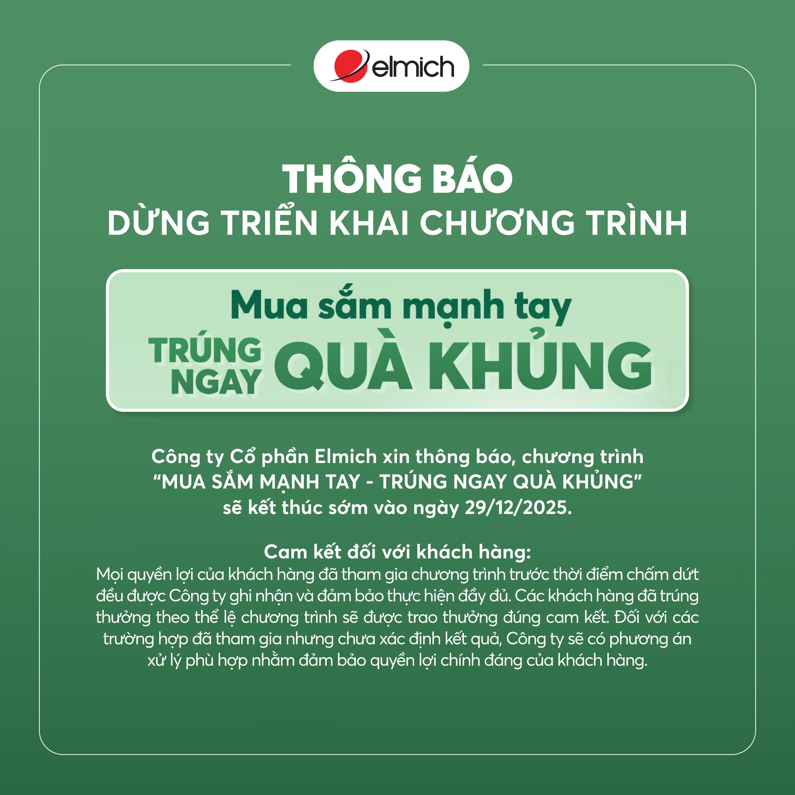 DỪNG TRIỂN KHAI CHƯƠNG TRÌNH KHUYẾN MÃI QUAY SỐ MAY MẮN “MUA SẮM MẠNH TAY – TRÚNG NGAY QUÀ KHỦNG”