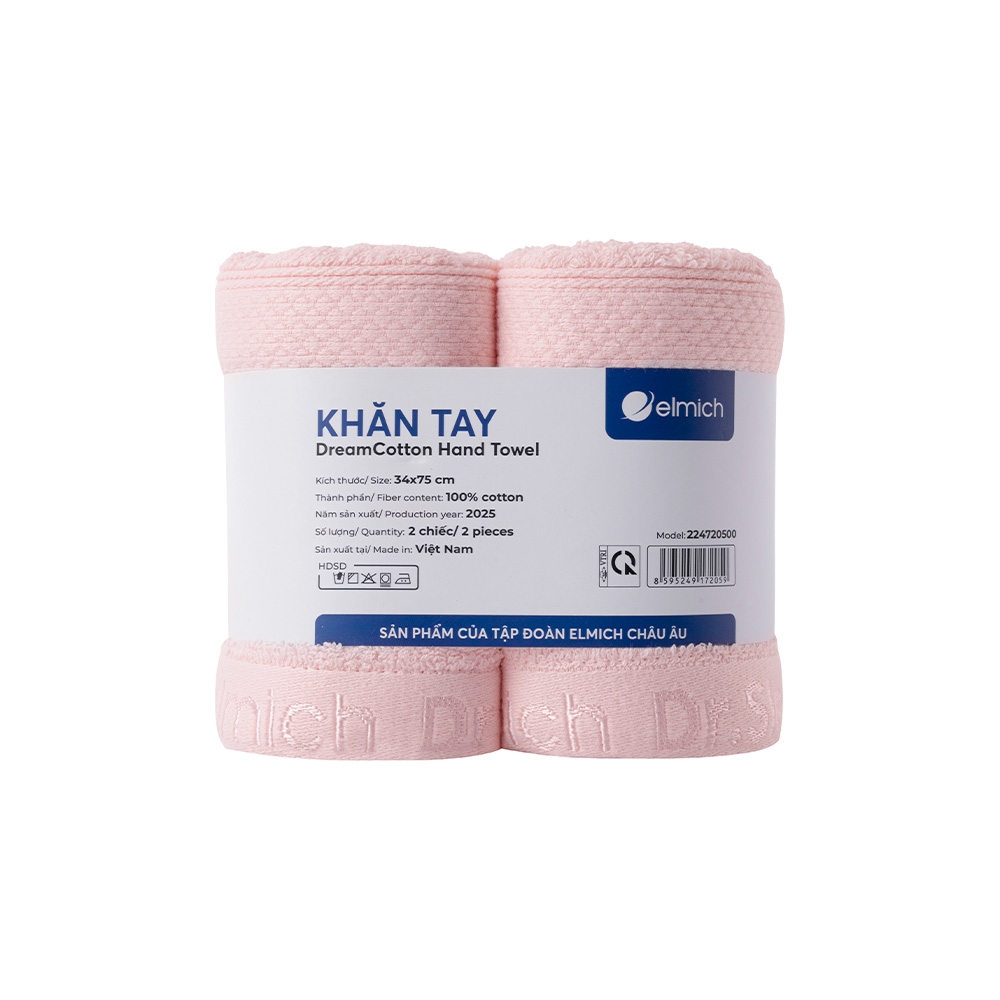 Bộ 2 Khăn Tay 100% Cotton Cao Cấp Elmich Dr.Sleep – Hồng Pastel