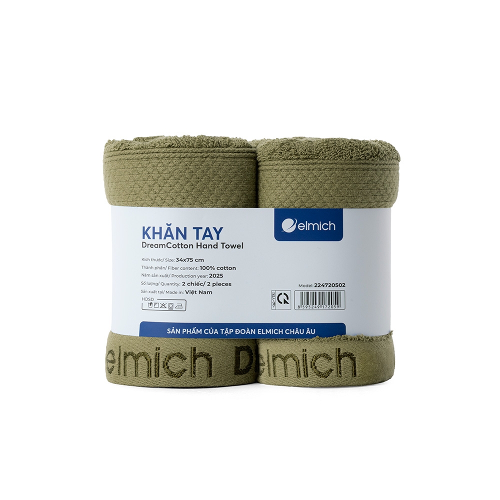Bộ 2 Khăn Tay 100% Cotton Cao Cấp Elmich Dr.Sleep – Xanh Olive