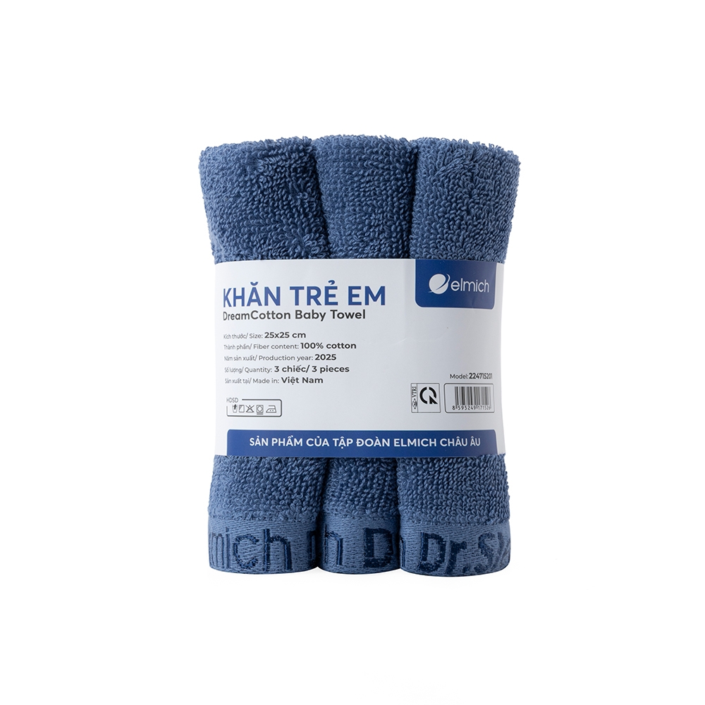 Bộ 3 Khăn Trẻ Em 100% Cotton Cao Cấp Elmich Dr.Sleep – Xanh Navy
