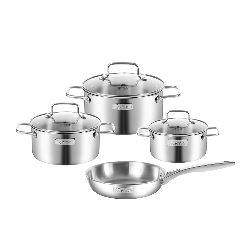 Bộ nồi chảo inox liền khối Elmich Daily Plovdi 16,20,24 chảo 24cm